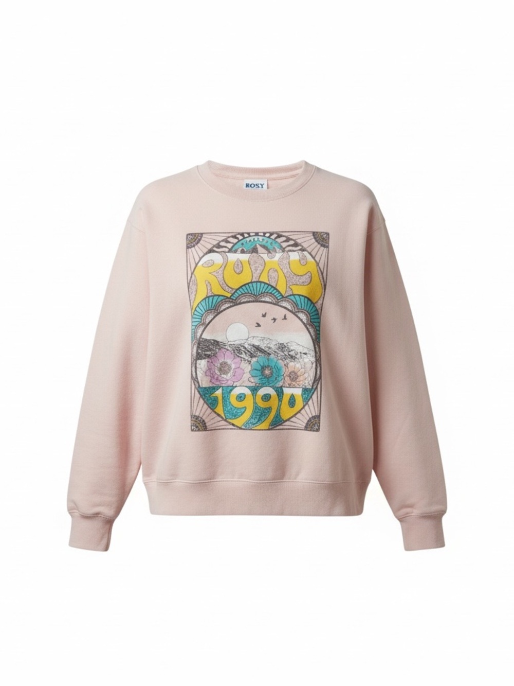 Roxy Girls Pink Graphic Sweatshirt 1990 Floral Surf Size L 12/14